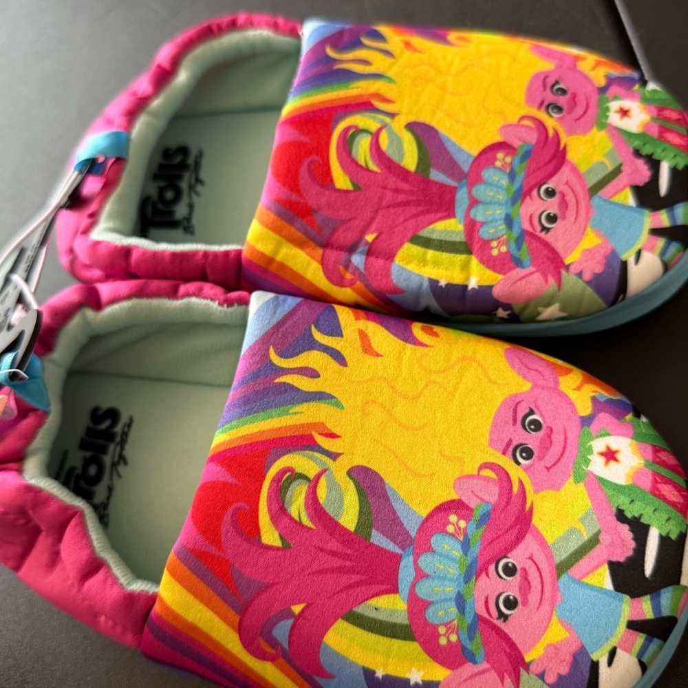Trolls Kids Slippers - Pink and Yellow Fun